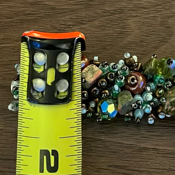 Hand Beaded Earthtone Boho Natural Stone Glass Bead Bracelet Magnetic Clasp - Picture 8 of 8